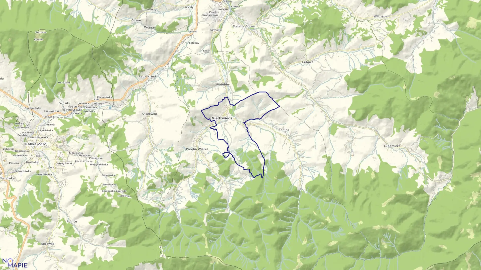 Mapa obrębu Niedźwiedź w gminie Niedźwiedź