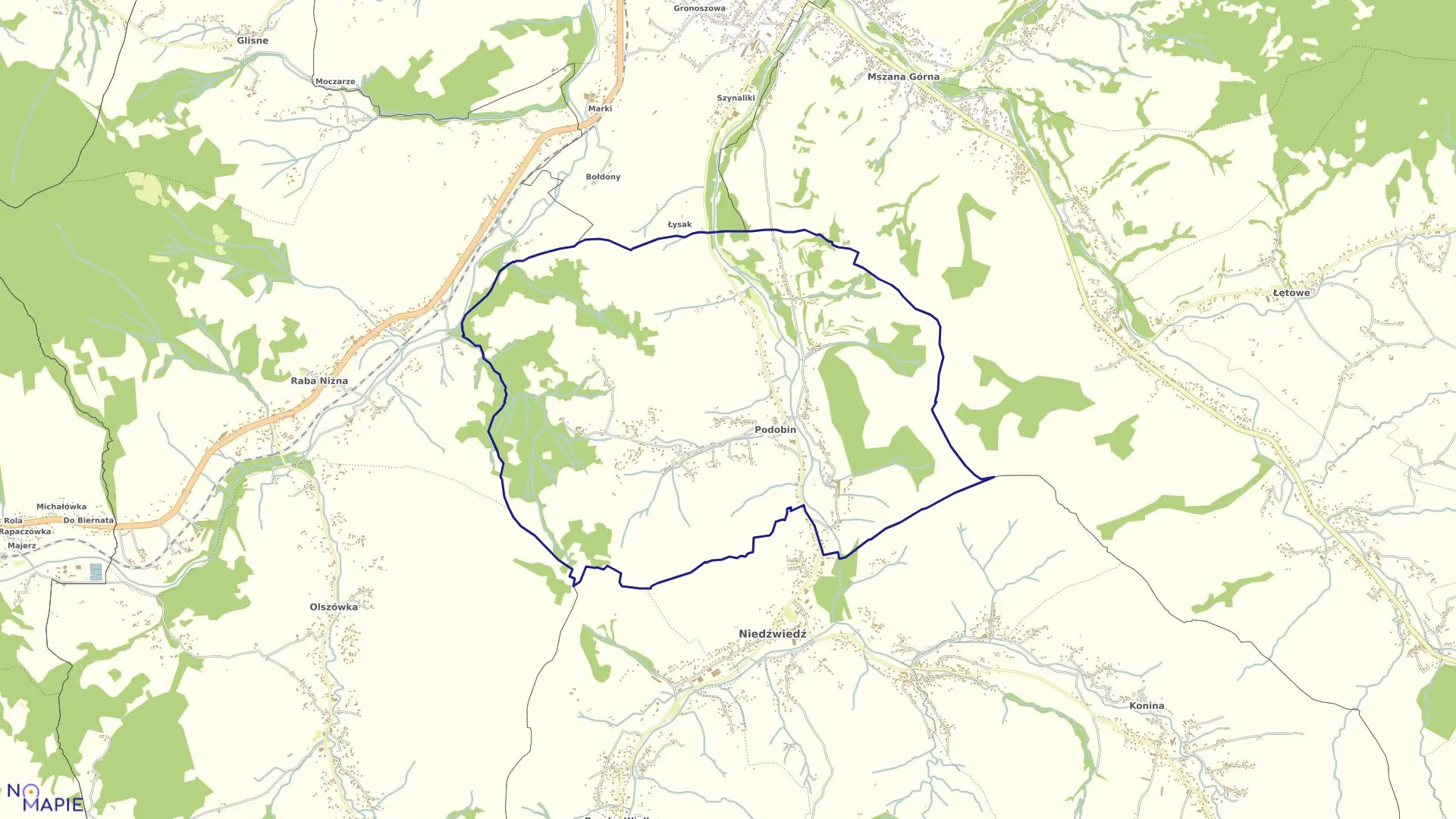 Mapa obrębu Podobin w gminie Niedźwiedź